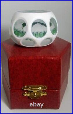 Vtg Perthshire Faceted Christmas Holly Overlay Paperweight-Limited Edition 1978