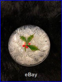 Vtg Perthshire Paperweight Christmas Holly P1971 250 Made Date Signed On Bottom