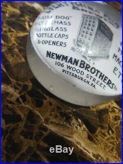 Vtg Pre Prohibition Newman Bros. Brewery Supplier Pittsburg Glass Paperweight