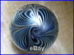 Vtg STEVEN CORREIA PAPERWEIGHT Iridescent Blues/Gold, Pulled Feather, 3, 1980