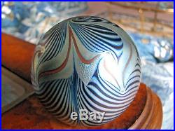 Vtg STEVEN CORREIA PAPERWEIGHT Iridescent Blues/Gold, Pulled Feather, 3, 1980