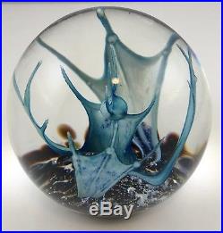 Vtg Selkirk Glass Large Art Glass Paperweight Blue Scimitar Edition 500 Signed