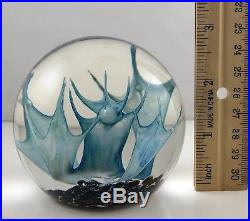 Vtg Selkirk Glass Large Art Glass Paperweight Blue Scimitar Edition 500 Signed