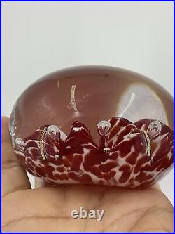 Vtg Sign Gibson Art Glass Red and White Bubble Paperweight