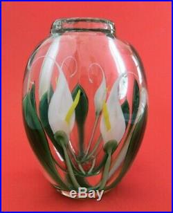 Vtg Sign Orient & Flume Scott Beyers Calla Lily Paperweight Glass Vase CC1985J46