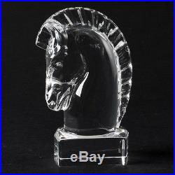 Vtg Signed Steuben Clear Crystal Horse Head Paperweight Chess Figurine Art Glass