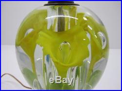Vtg St Clair Blown Glass Paperweight Table Lamp Controlled Bubble Floral Yellow