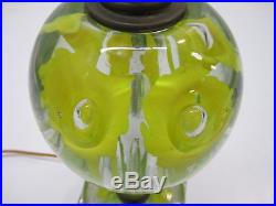 Vtg St Clair Blown Glass Paperweight Table Lamp Controlled Bubble Floral Yellow