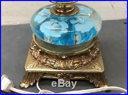 Vtg St. Clair Blue Trumpet Flower Paperweight Art Glass Table Parlor Lamp LightA