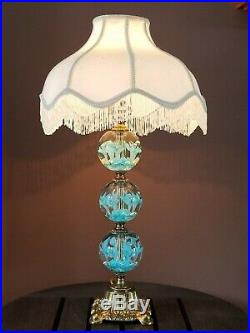Vtg St. Clair Blue Trumpet Flower Paperweight Art Glass Table Parlor Light Lamp