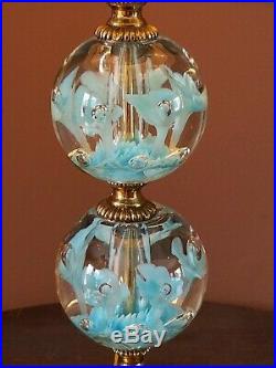 Vtg St. Clair Blue Trumpet Flower Paperweight Art Glass Table Parlor Light Lamp