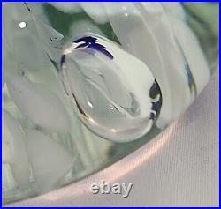 Vtg St Clair Blue & White Trumpet Flowers Controlled Bubble Glass Paperweight