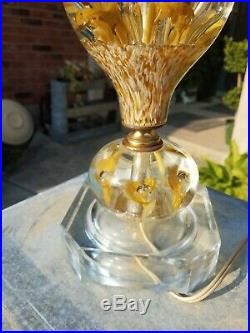 Vtg St. Clair Yellow Flower Paperweight Art Glass Table Lamp MCM Lamp1