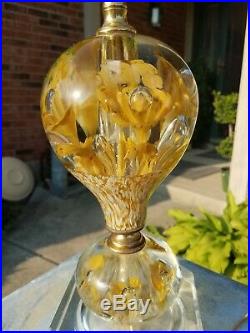 Vtg St. Clair Yellow Flower Paperweight Art Glass Table Lamp MCM Lamp1