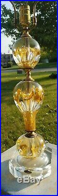 Vtg St. Clair Yellow Flower Paperweight Art Glass Table Lamp withFinial MCM Lamp 2