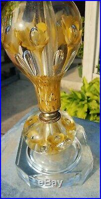 Vtg St. Clair Yellow Flower Paperweight Art Glass Table Lamp withFinial MCM Lamp 3