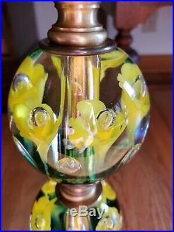 Vtg. St. Clair Yellow Trumpet Flower Paperweight Art Glass Table Lamp 4 tier