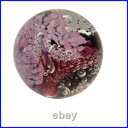 Vtg Studio Art Glass Paperweight Bullicante Ruby Wave Bubbles Orb Signed 96