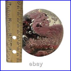 Vtg Studio Art Glass Paperweight Bullicante Ruby Wave Bubbles Orb Signed 96