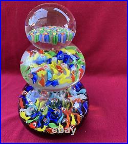 Vtg Three-Tiered (Stacked) Millefiori Art Glass Murrano Style Paperweight 8