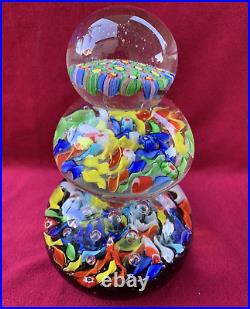 Vtg Three-Tiered (Stacked) Millefiori Art Glass Murrano Style Paperweight 8