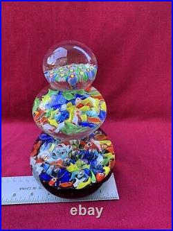 Vtg Three-Tiered (Stacked) Millefiori Art Glass Murrano Style Paperweight 8