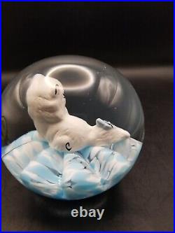 Vtg prestige art glass sulphide cat with butterfly paperweight