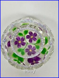 WHITEFRIARS CAITHNESS PAPERWEIGHT PURPLE Flowers Beautiful Faceted Signed