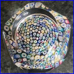 WHITEFRIARS MILLEFIORI FACETED PAPERWEIGHT with WHITE MONK 1977 CANE mark